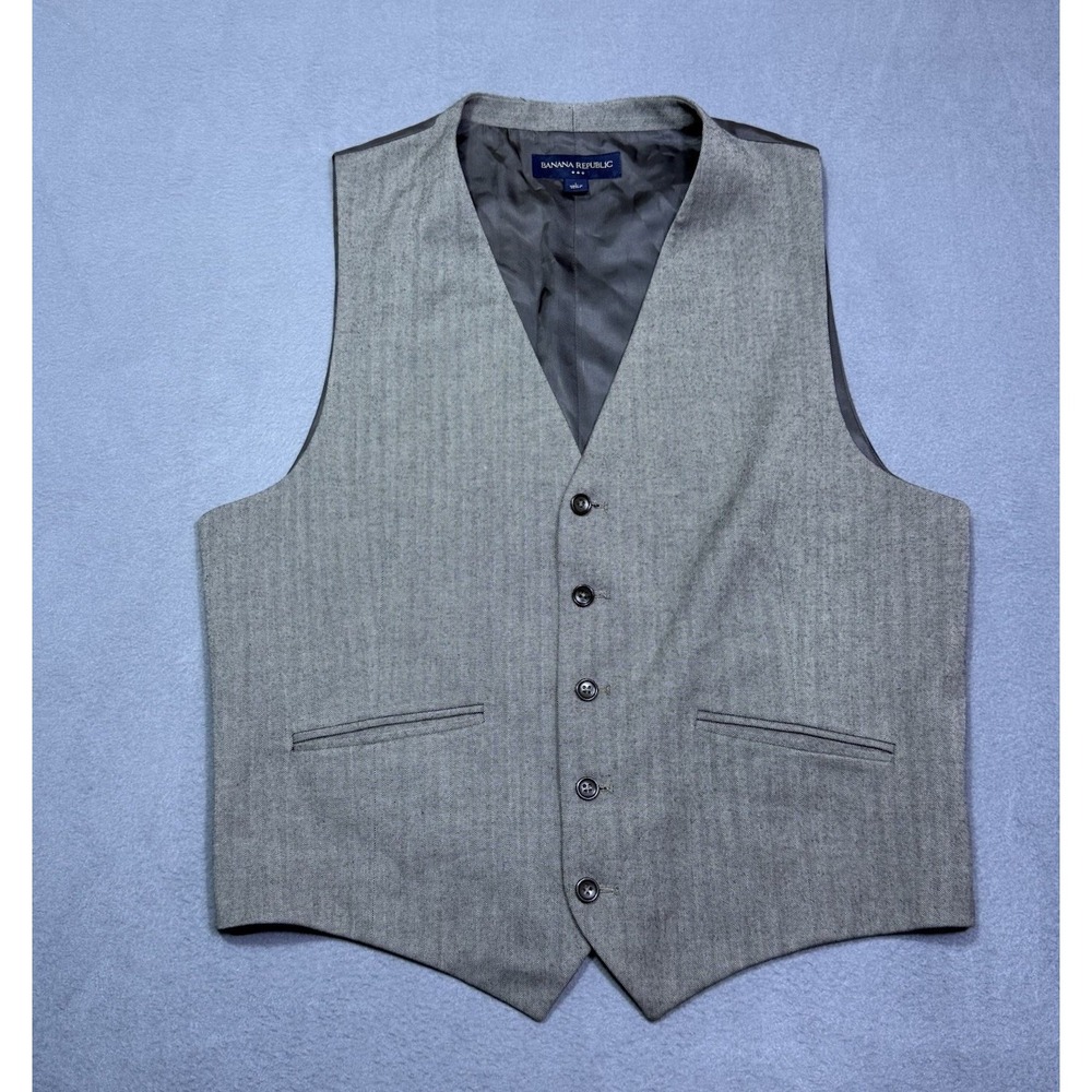 Banana Republic Mens L Brown Herringbone Suit Vest Waistcoat Stretch Tailored